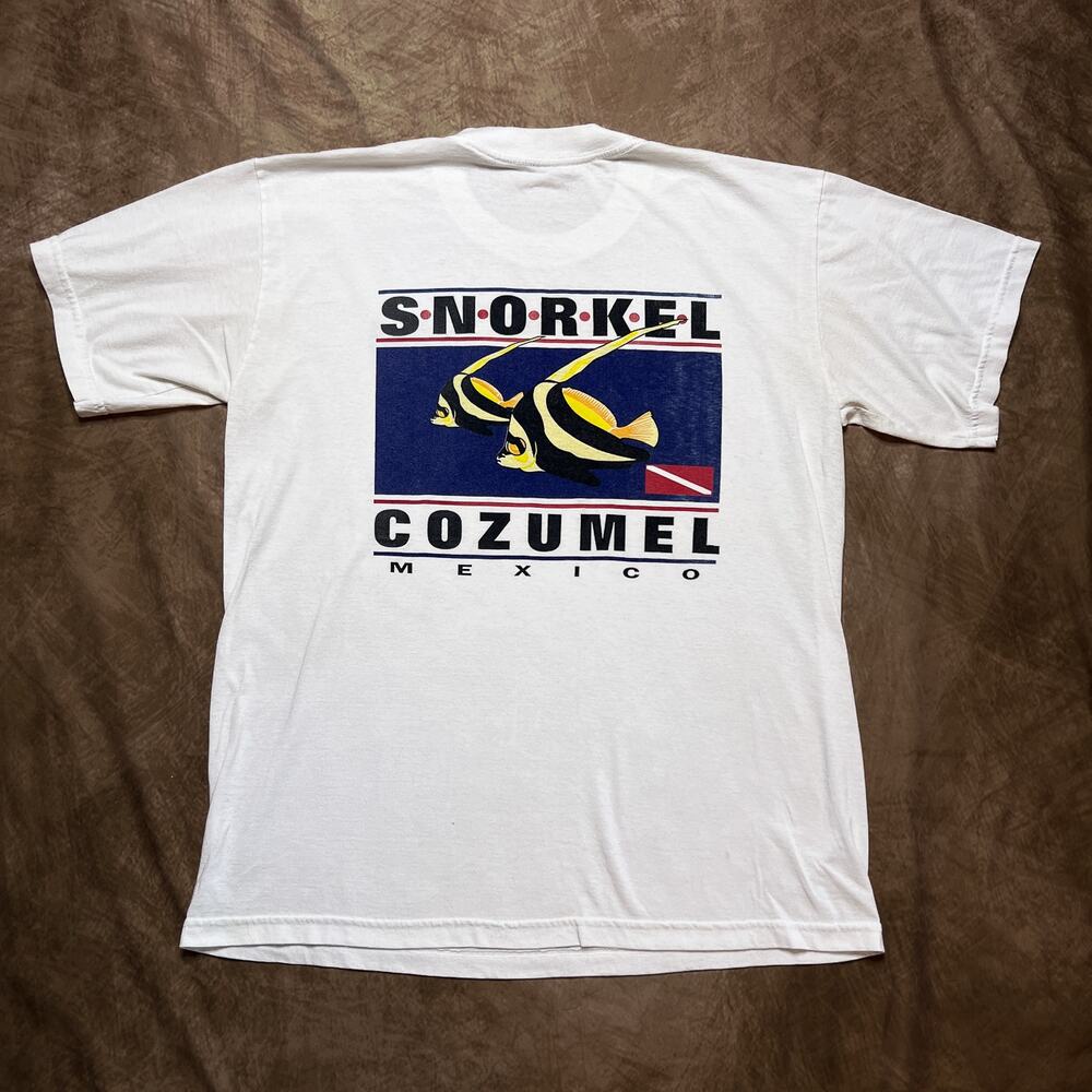 Vintage 90s Snorkel Cozumel Mexico T-Shirt White Short Sleeve Fish Vacation